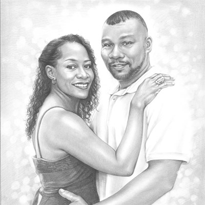Pencil Sketch Portrait of A Happy Black Couple from Photo - myDaVinci